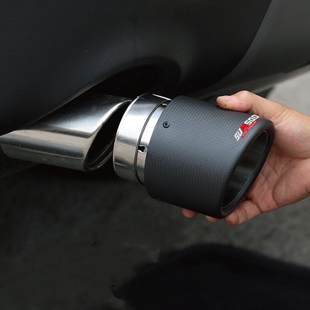 Sport Double Layer Carbon Fiber Exhaust Muffler Tip.
